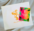 Card with 'Thank You' message and brand logo on a white envelope bag.